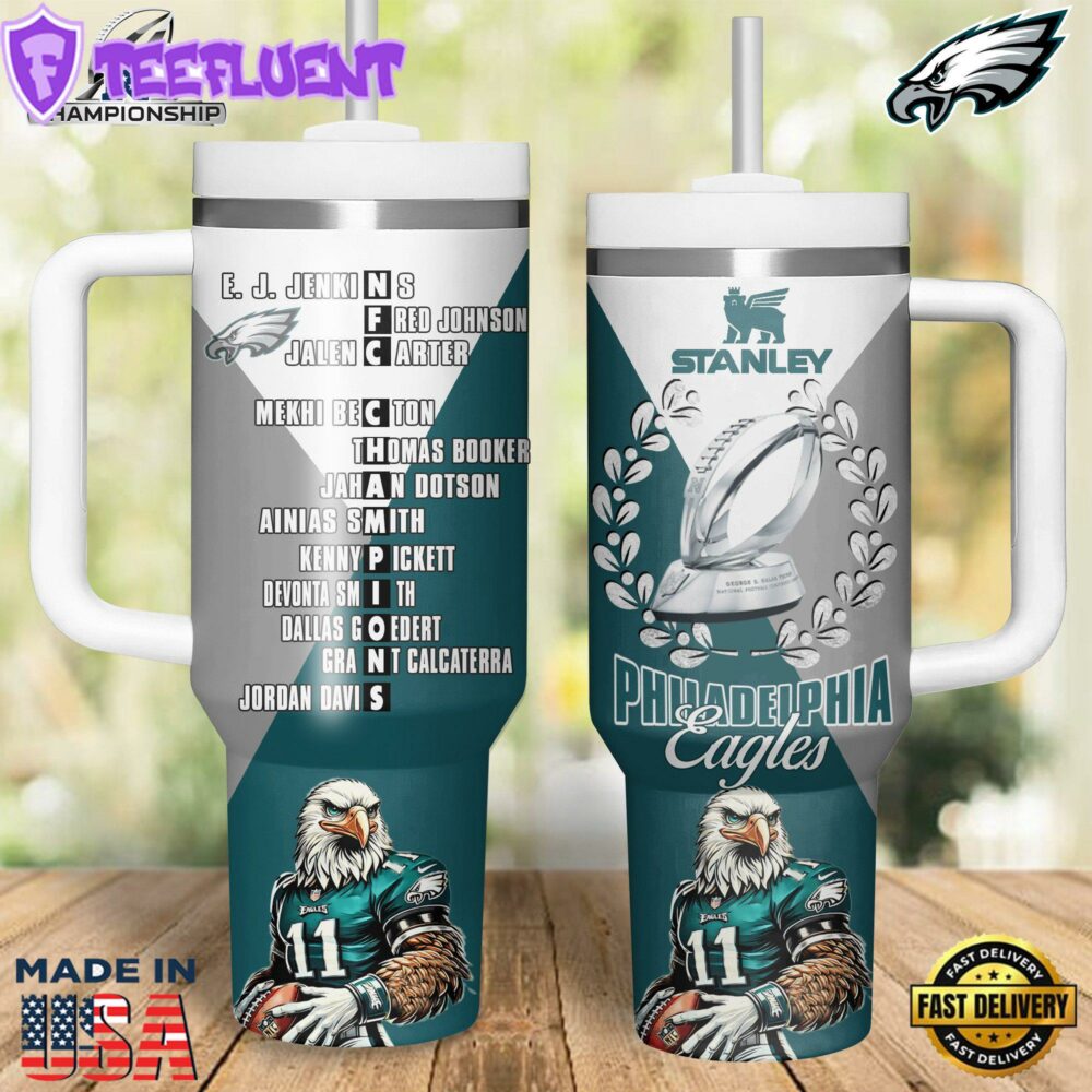 Philadelphia Eagles NFL Sports Custom Stanley Quencher 40oz Stainless Steel Tumbler With Handle