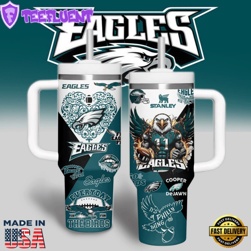 Philadelphia Eagles NFL Sports Custom Stanley Quencher 40oz Stainless Steel Tumbler With Handle