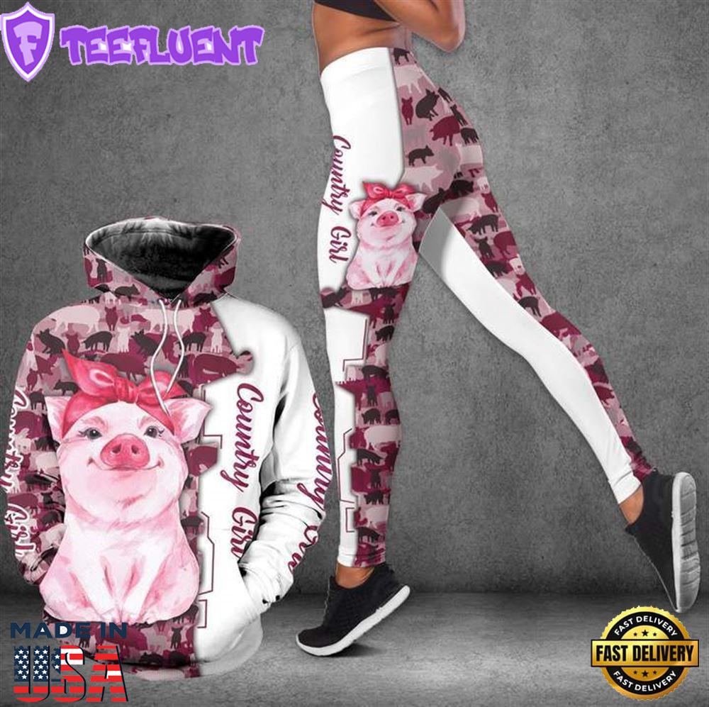 Pig Country Girl All Over Print Leggings Hoodie Set Outfit For Women Gift Xmas