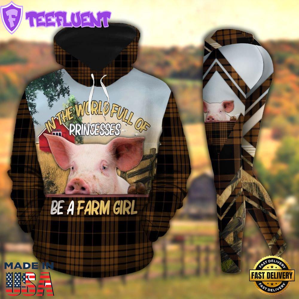 Pig Farmer Girl All Over Print Leggings Hoodie Set Outfit For Women Gift Xmas