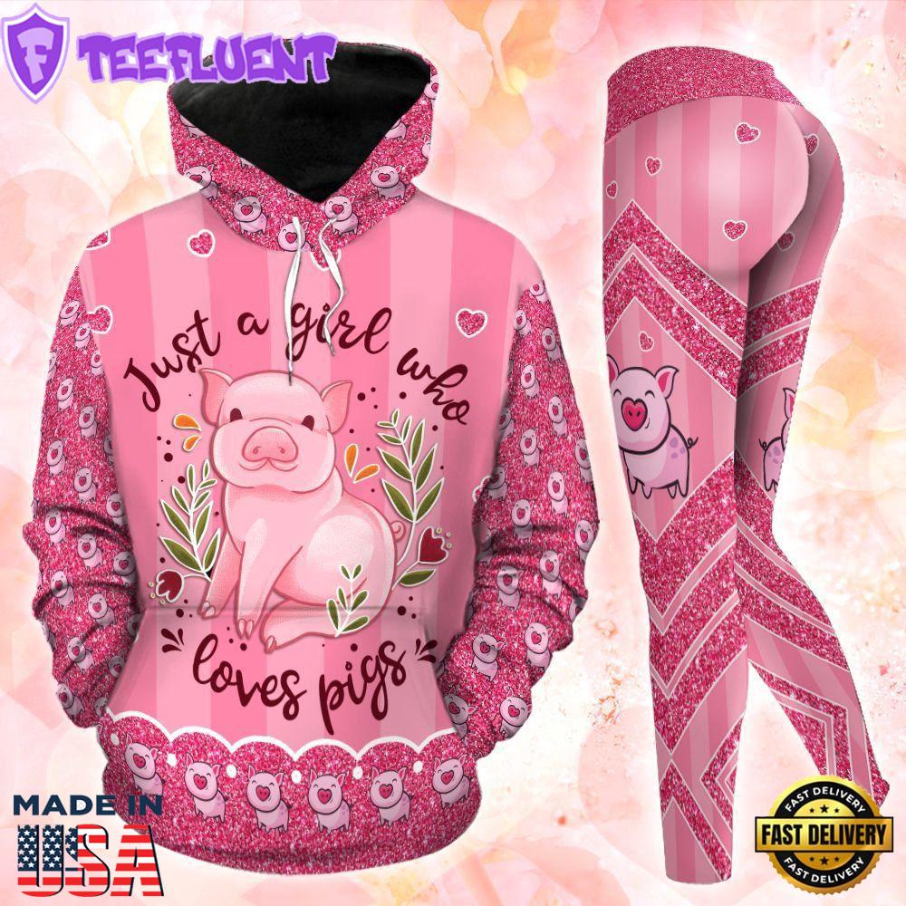 Pig Just A Girl Who Loves Pigs Pink All Over Print Leggings Hoodie Set Outfit For Women Gift Xmas
