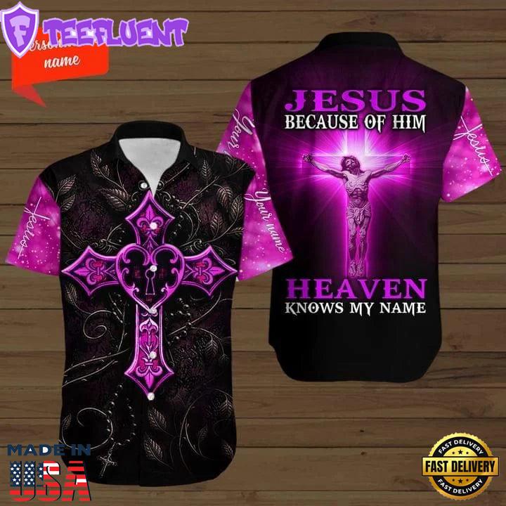 Pink Cross Because Of Him Heaven Knows My Name Custom Baseball Jersey