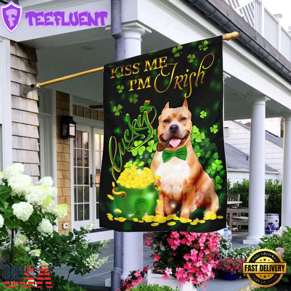Pit bull Kiss Me I'm Irish St. Patrick's House And Garden Flag