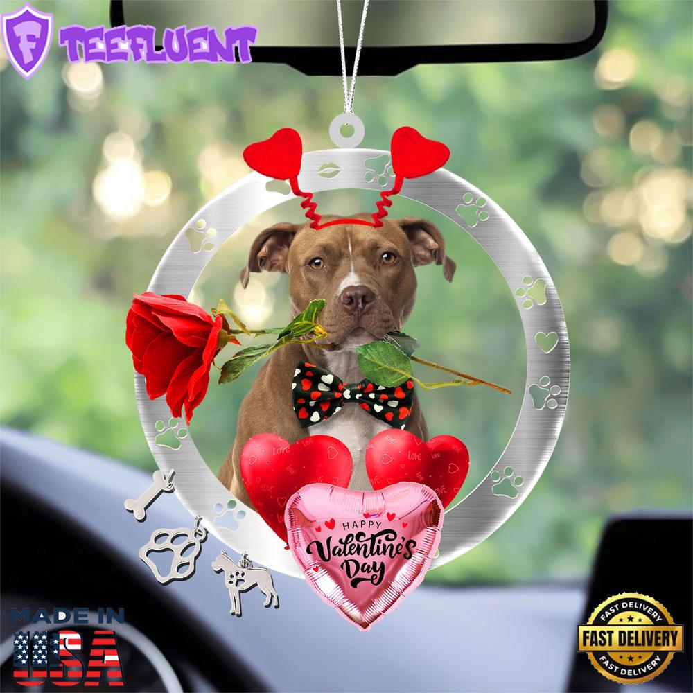 Pit Bull With Rose & Heart Balloon Ornament, Gift For Christmas
