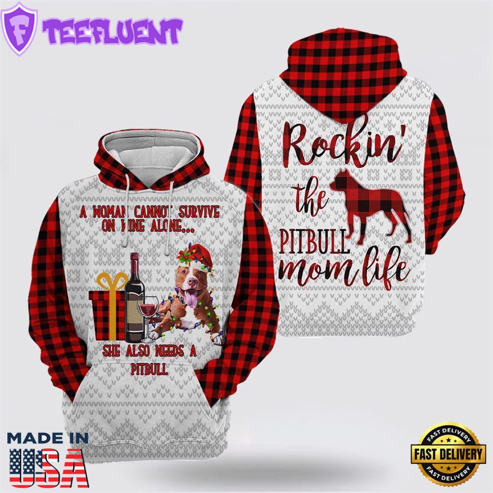 Pitbull Dog Wine Christmas All Over Print 3D Hoodie