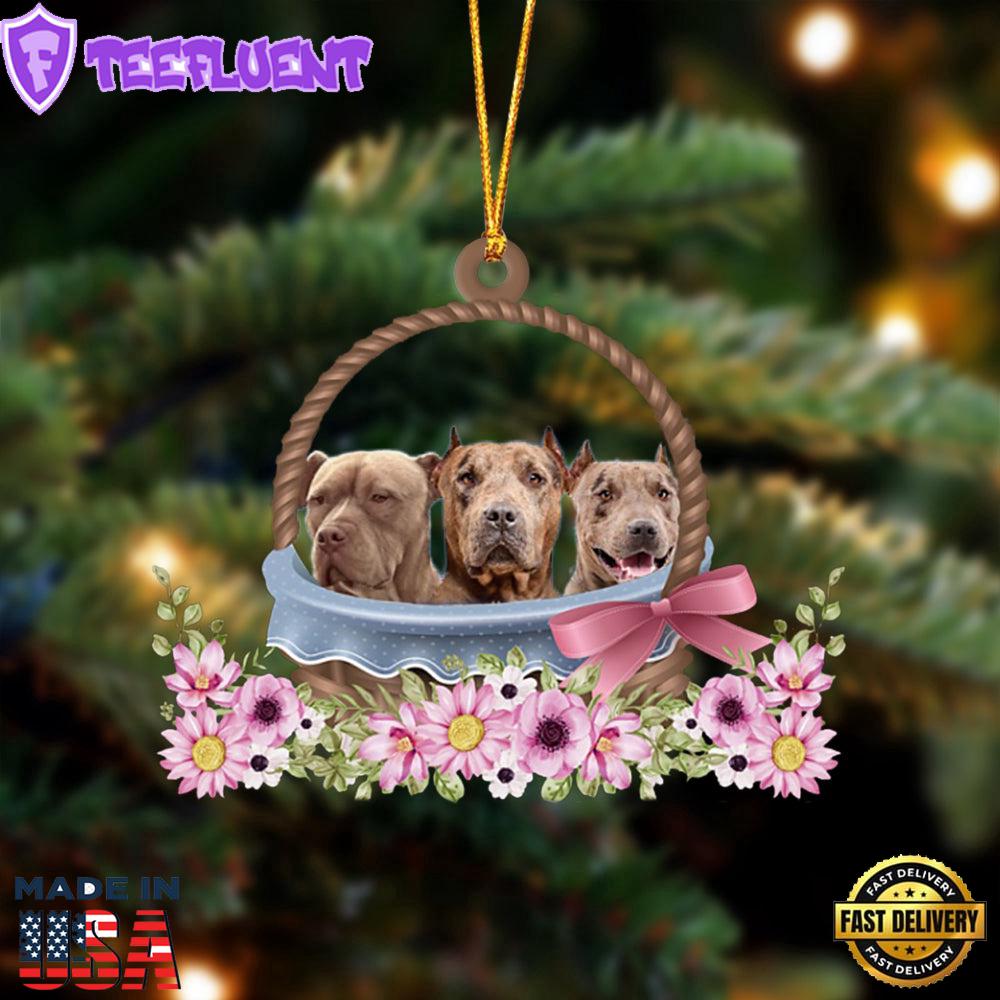 Pitbull Dogs In The Basket Ornament, Gift For Christmas