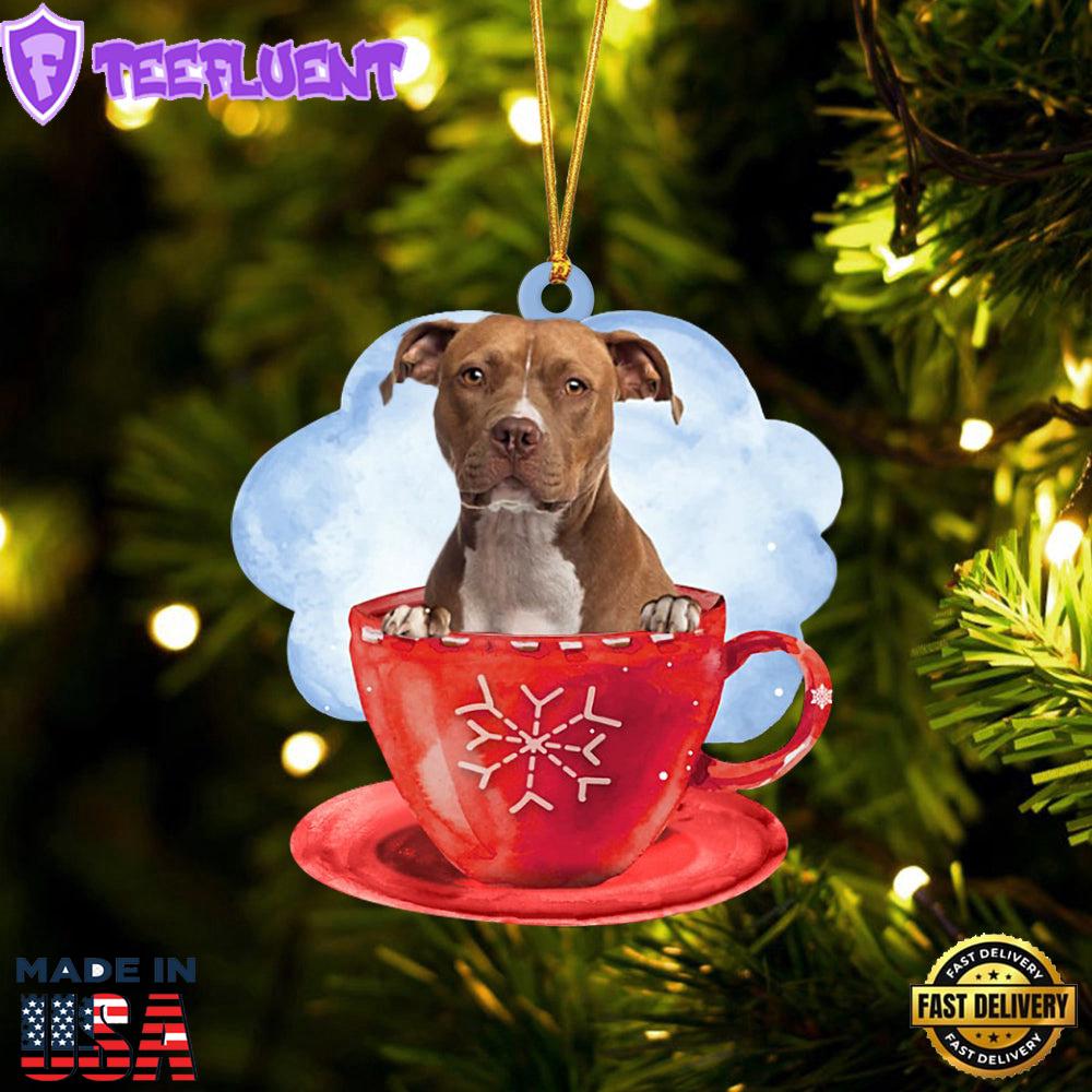 Pitbull On The Cup Christmas Ornament, Gift For Christmas