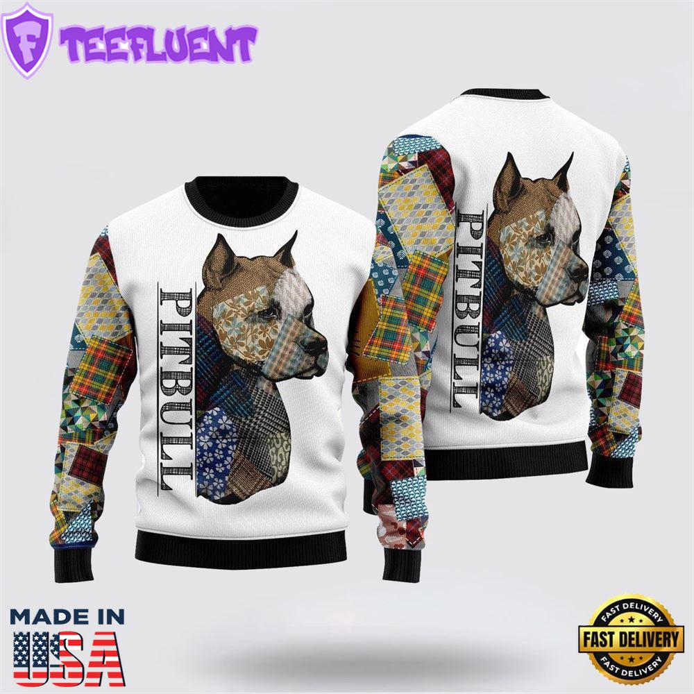 Pitbull Patchwork Seamless Ugly Christmas Sweater For Men And Women