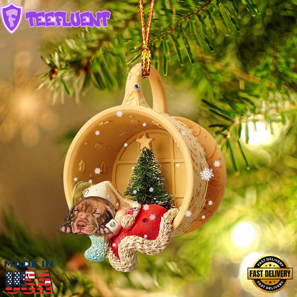 Pitbull Sleeping In A Cup Christmas Ornament, Gift For Christmas