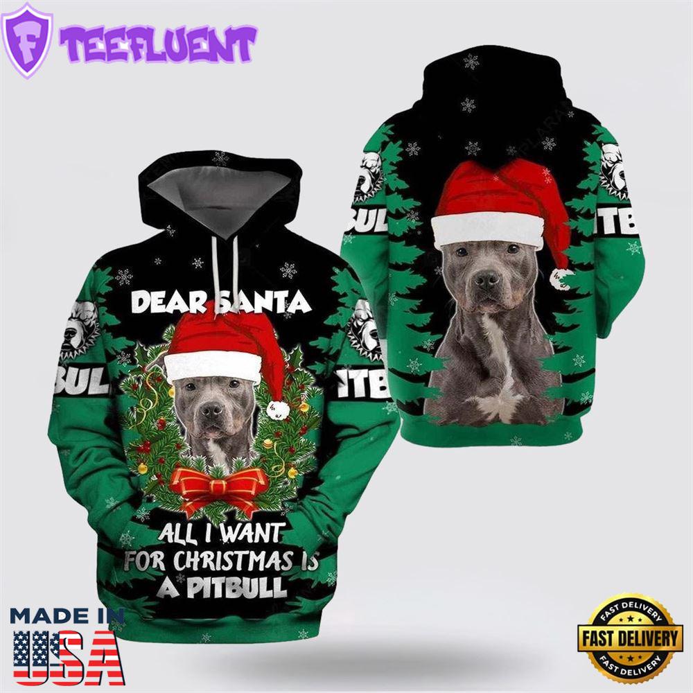 Pitbull Terrier Christmas All Over Print 3D Hoodie