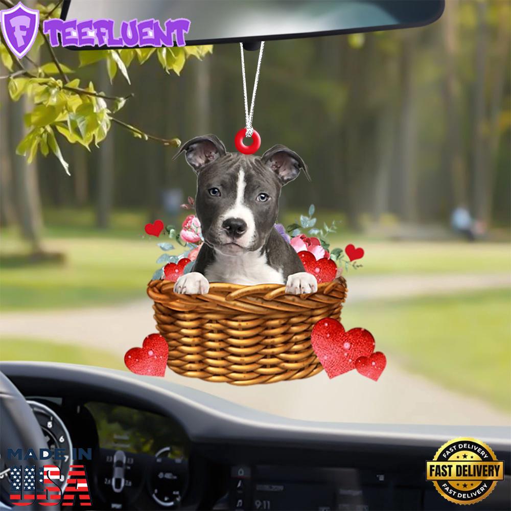 Pitbull With Rose & Heart Ornament, Gift For Christmas