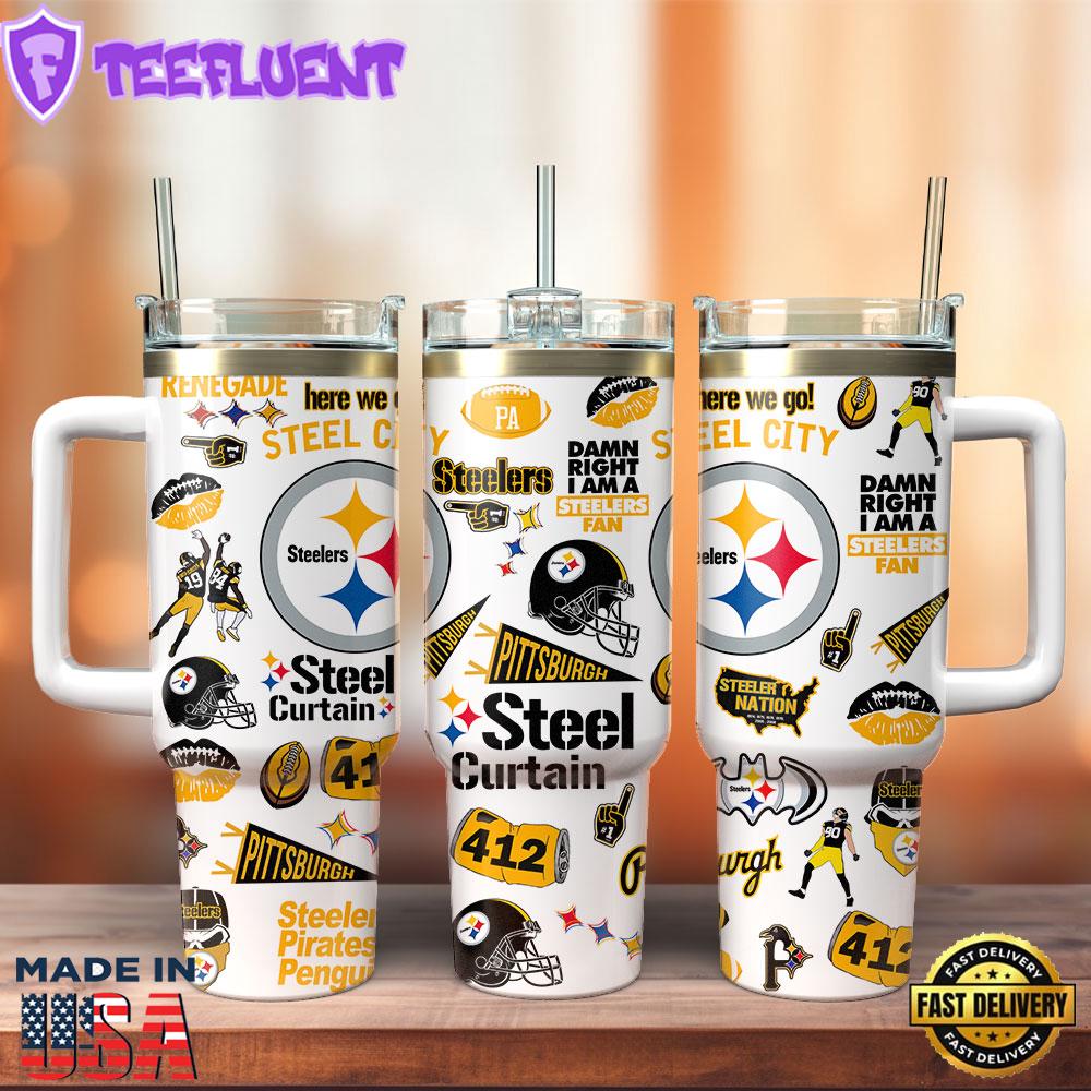 Pittsburgh Steelers NFL Custom Stanley Quencher 40oz Stainless Steel Tumbler With Handle