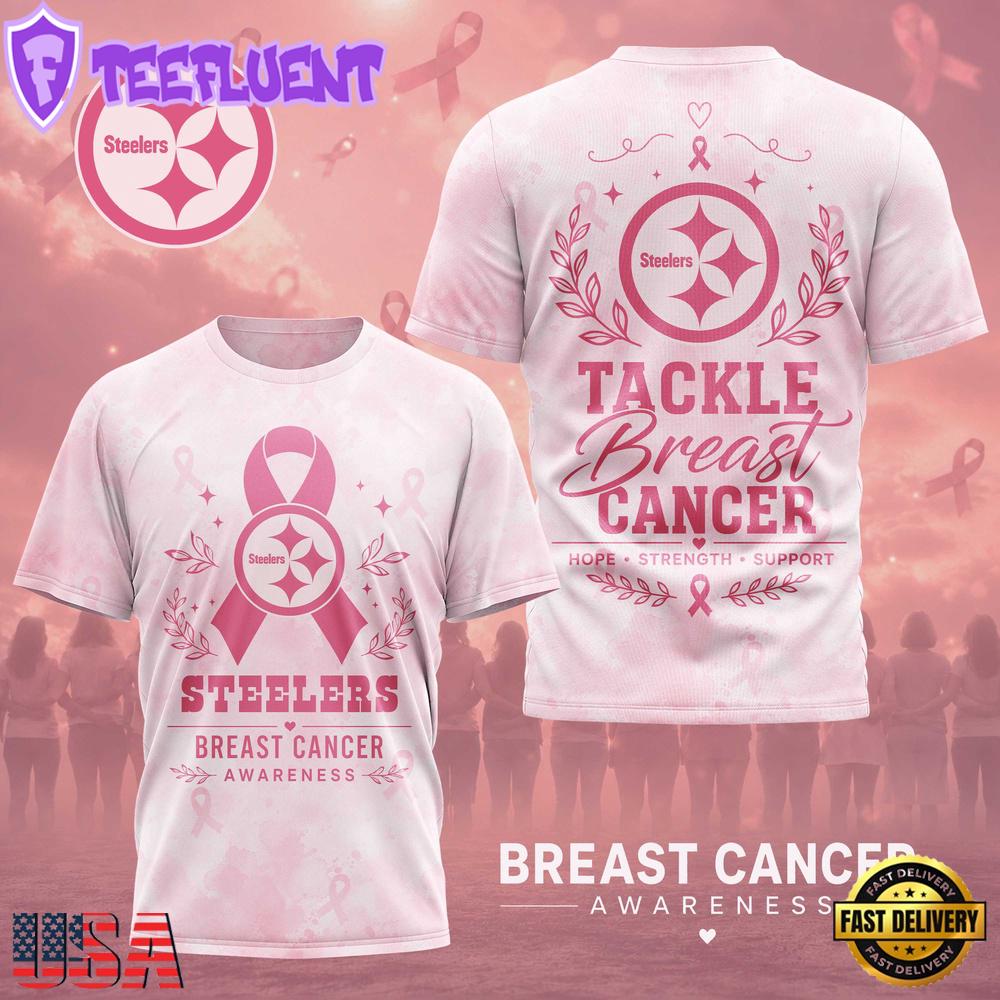 Pittsburgh Steelers NFL Hope Strength Support Breast Cancer 3D T-Shirt