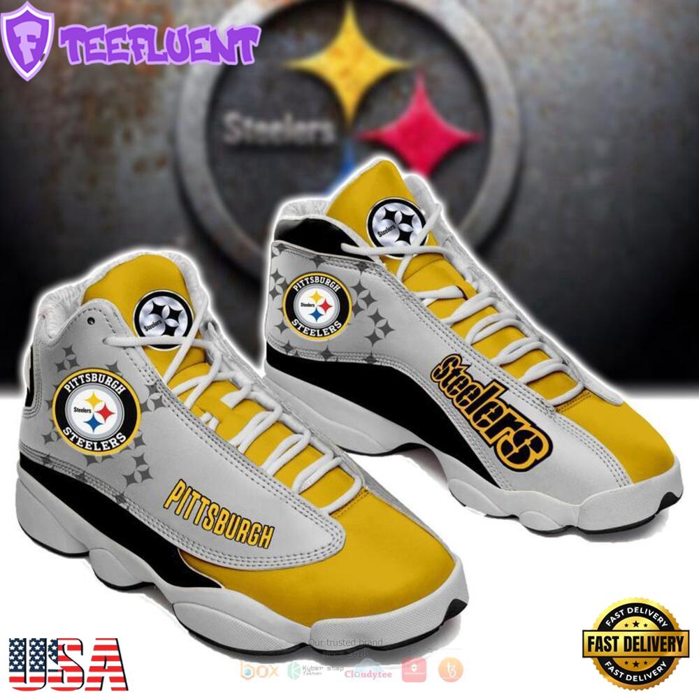 Pittsburgh Steelers NFL Yellow Grey Air Jordan 13 Shoes - Gift For Fans