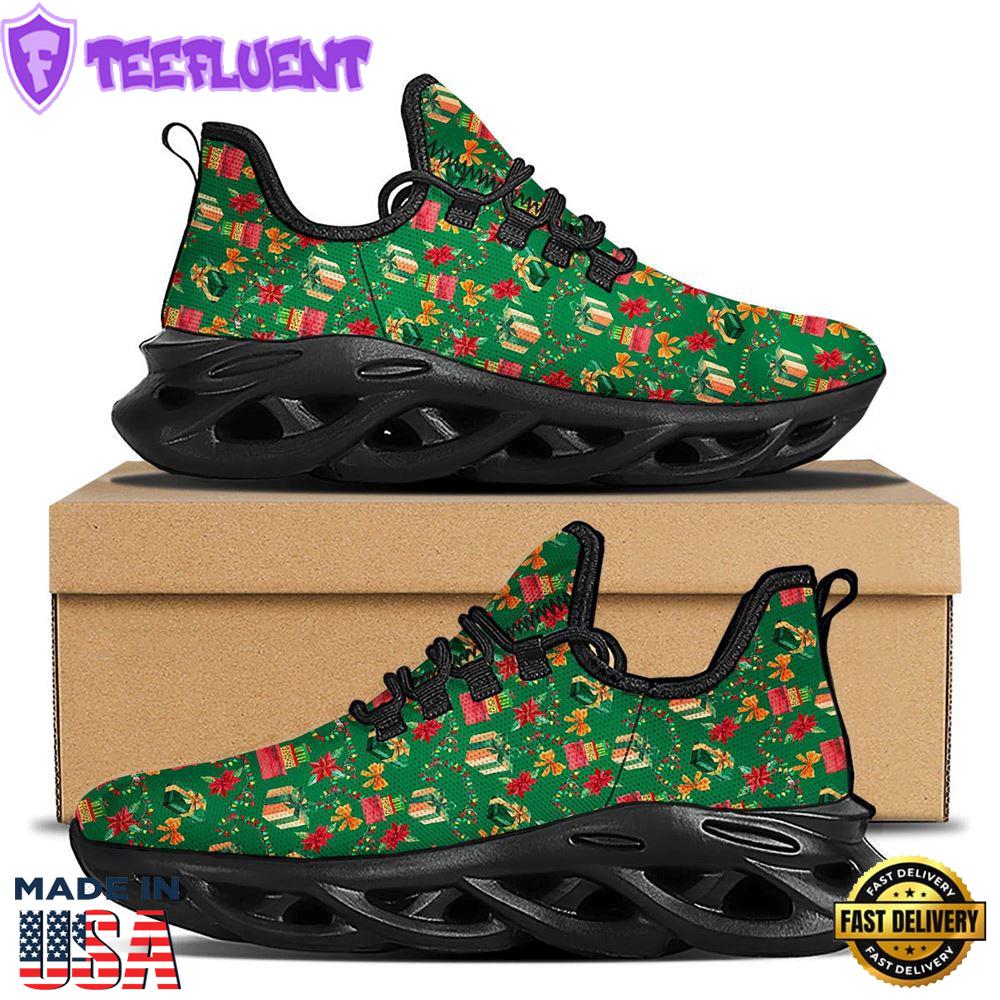 Poinsettia Cute Christmas Print Pattern Black Max Soul Shoes