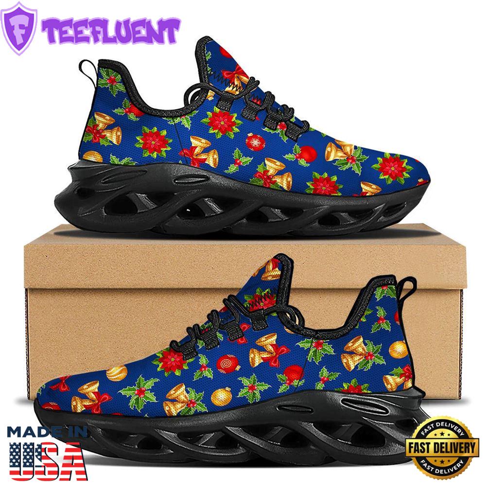 Poinsettia Merry Christmas Print Pattern Black Max Soul Shoes