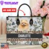 Pomeranian Dog Bior Leather Handbag With Flowers And Butterfly