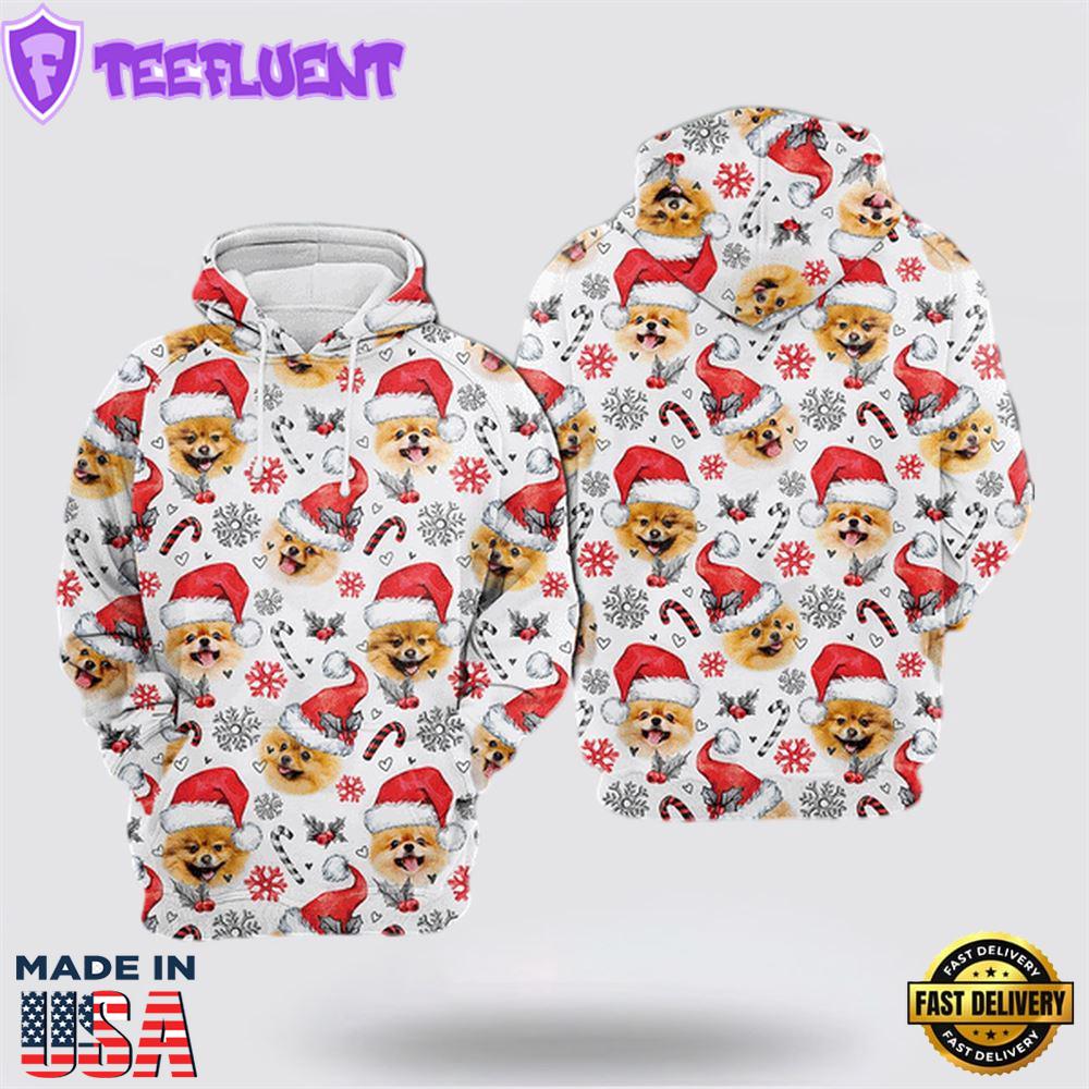 Pomeranian Dog Christmas Decor All Over Print 3D Hoodie