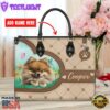 Pomeranian Dog Duccy Dog Lover Leather Handbag