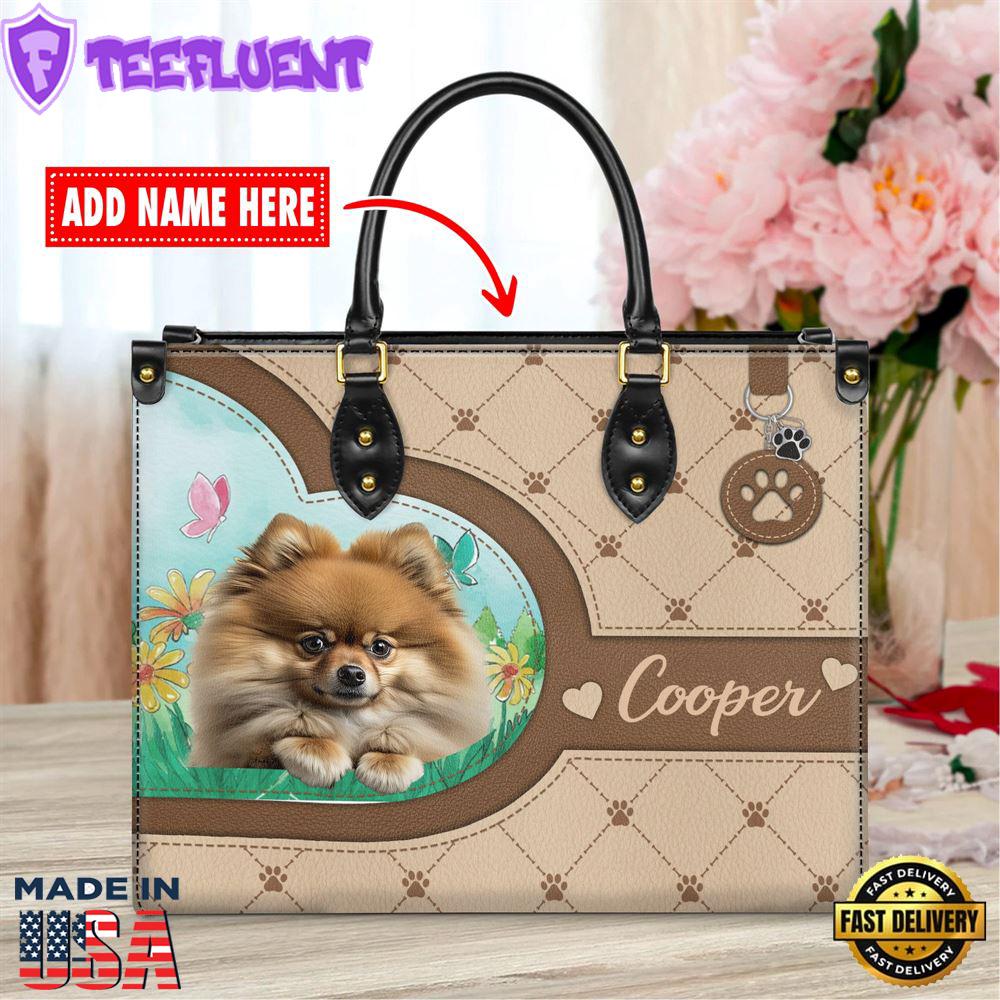 Pomeranian Dog Duccy Dog Lover Leather Handbag