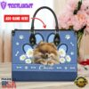 Pomeranian Dog Lover Leather Bag With Daisy Flowers