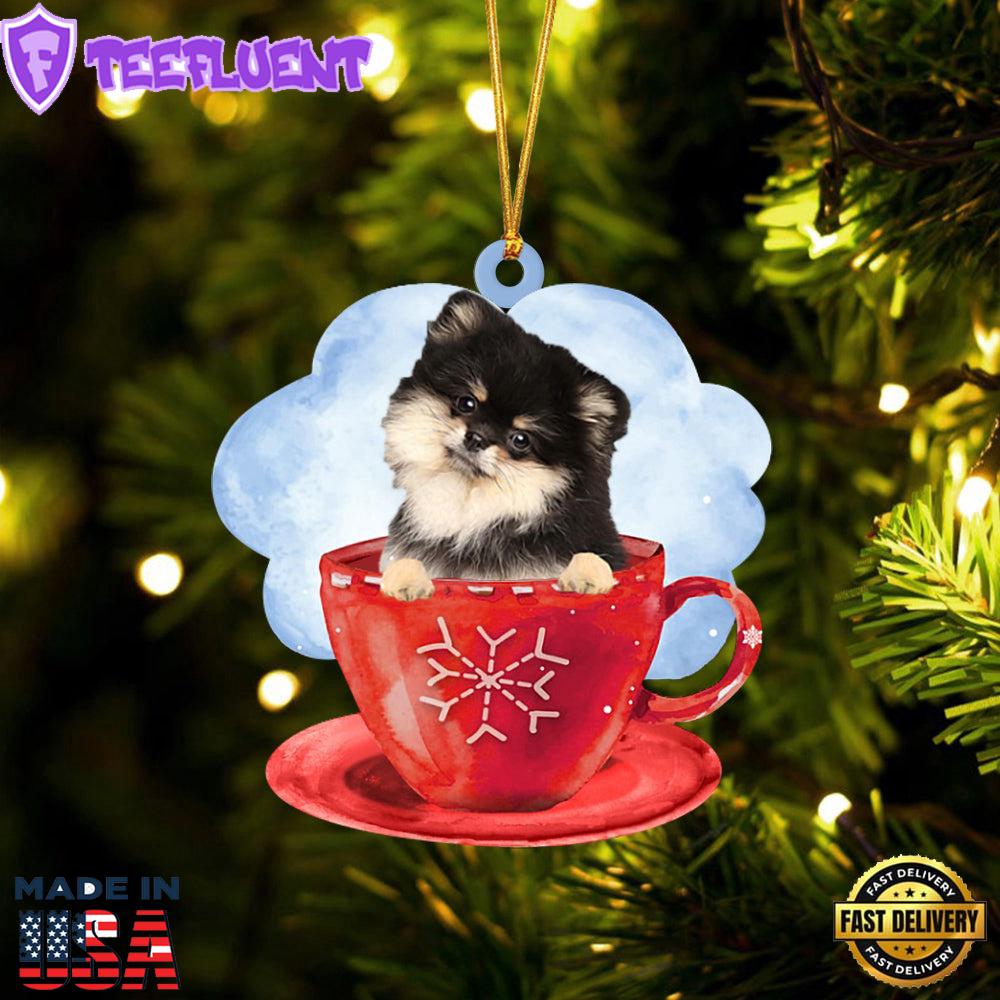 Pomeranian On The Cup Christmas Ornament, Gift For Christmas