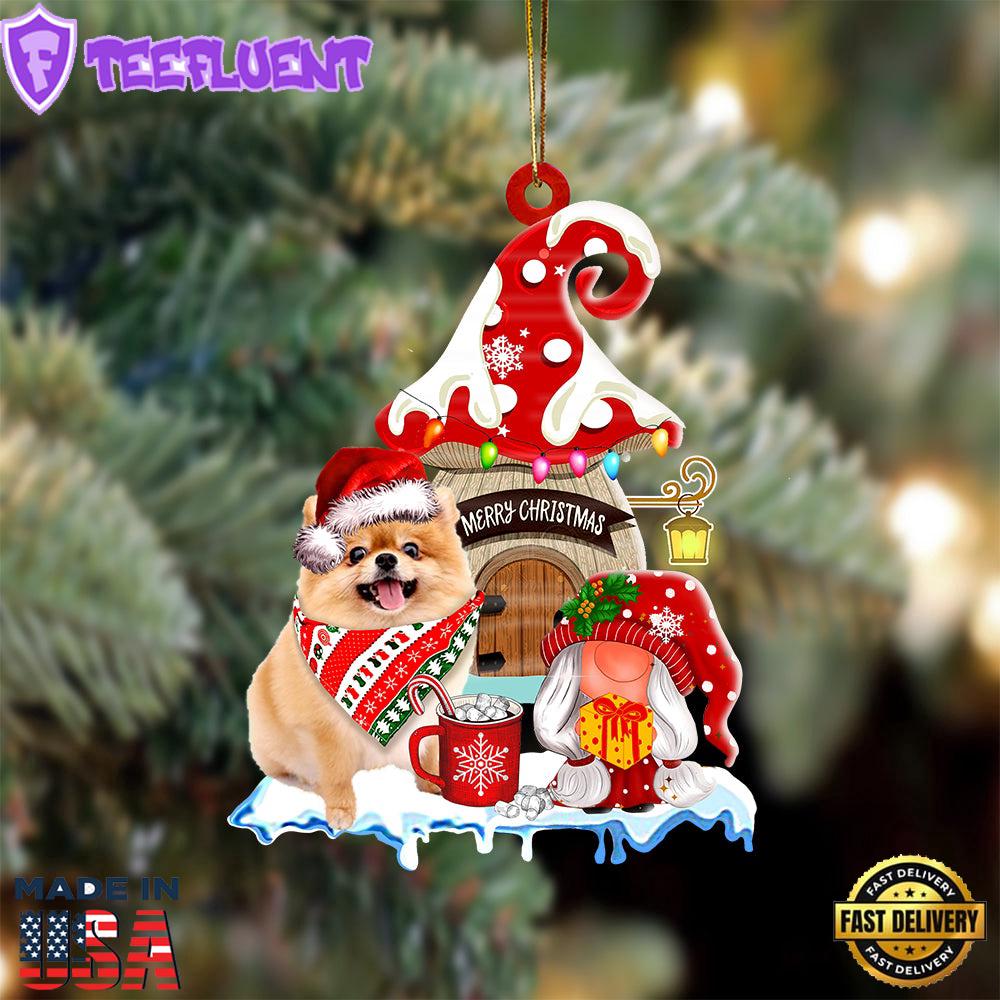 Pomeranian With Mushroom House Christmas Ornament, Gift For Christmas