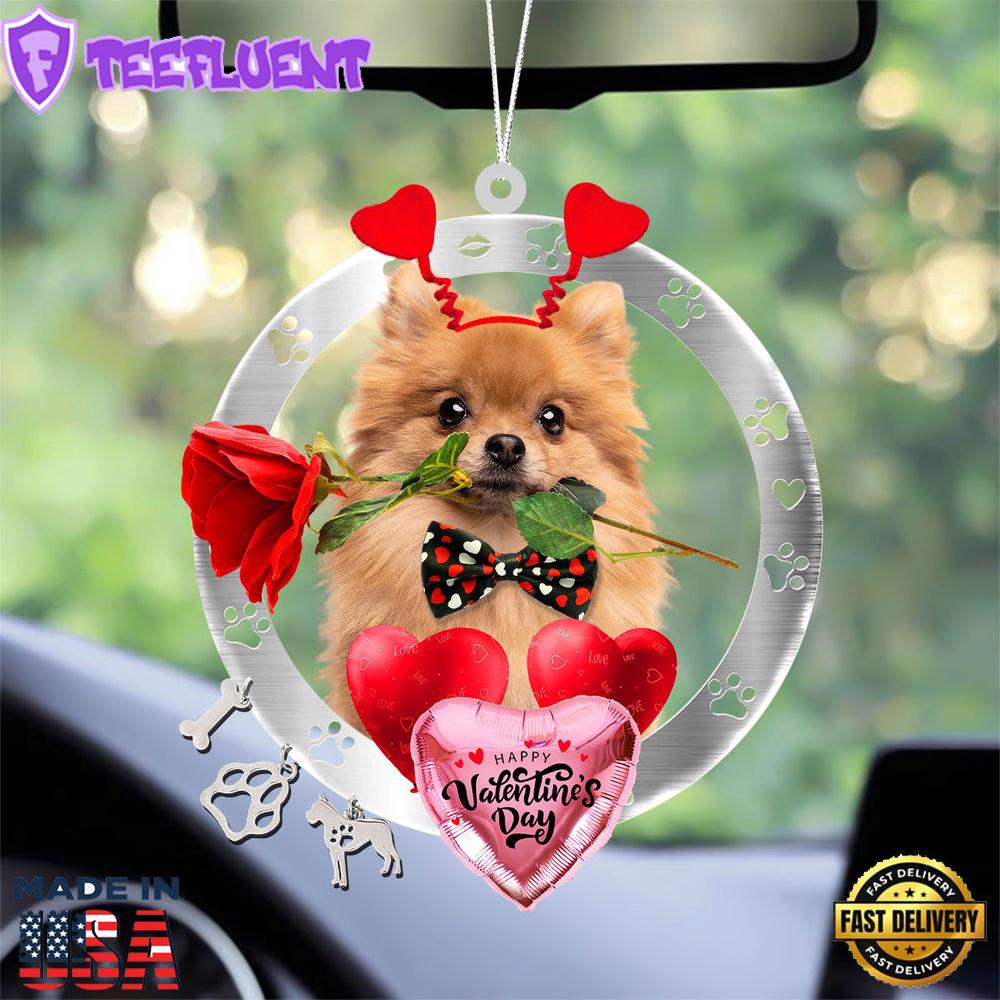 Pomeranian With Rose & Heart Balloon Ornament, Gift For Christmas