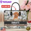 Poodle Dog Bior Leather Handbag With Flowers And Butterfly