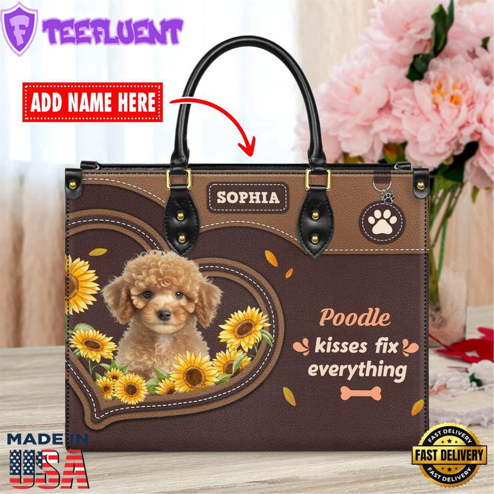 Poodle Dog Kisses Fix Everything Leather Handbag