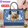 Poodle Dog Lover Leather Bag With Daisy Flowers