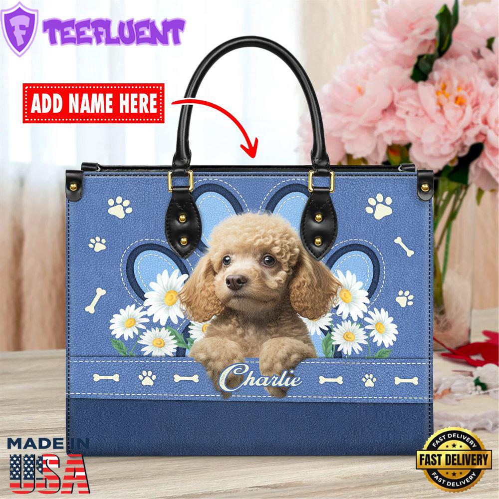 Poodle Dog Lover Leather Bag With Daisy Flowers
