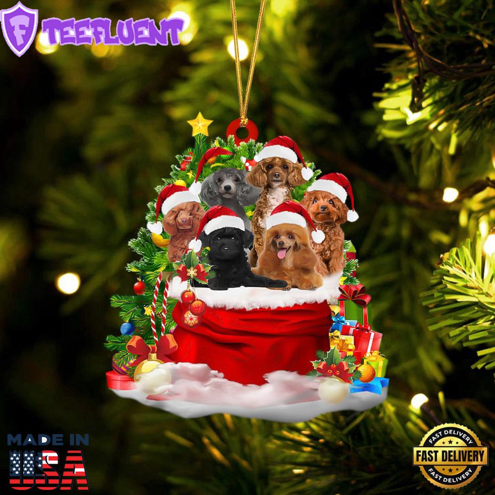 Poodle Dogs In A Gift Bag Christmas Ornament, Gift For Christmas