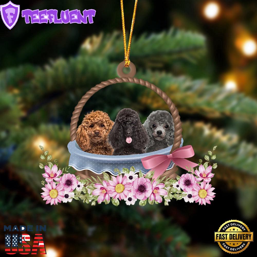 Poodle Dogs In The Basket Ornament, Gift For Christmas