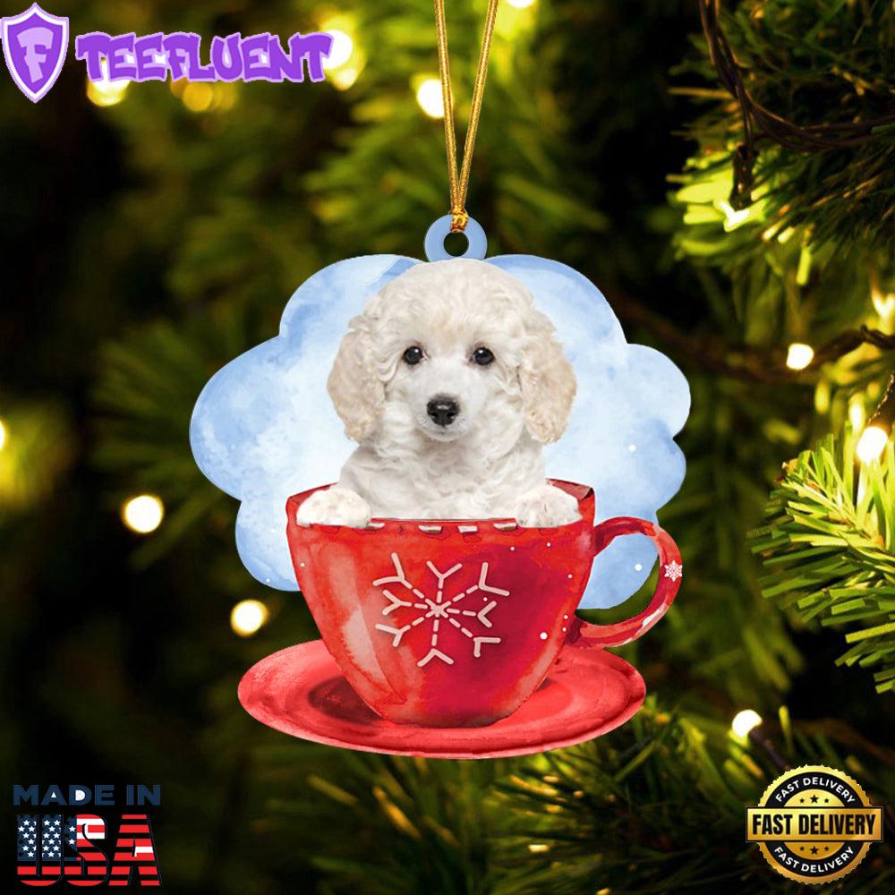 Poodle On The Cup Christmas Ornament, Gift For Christmas