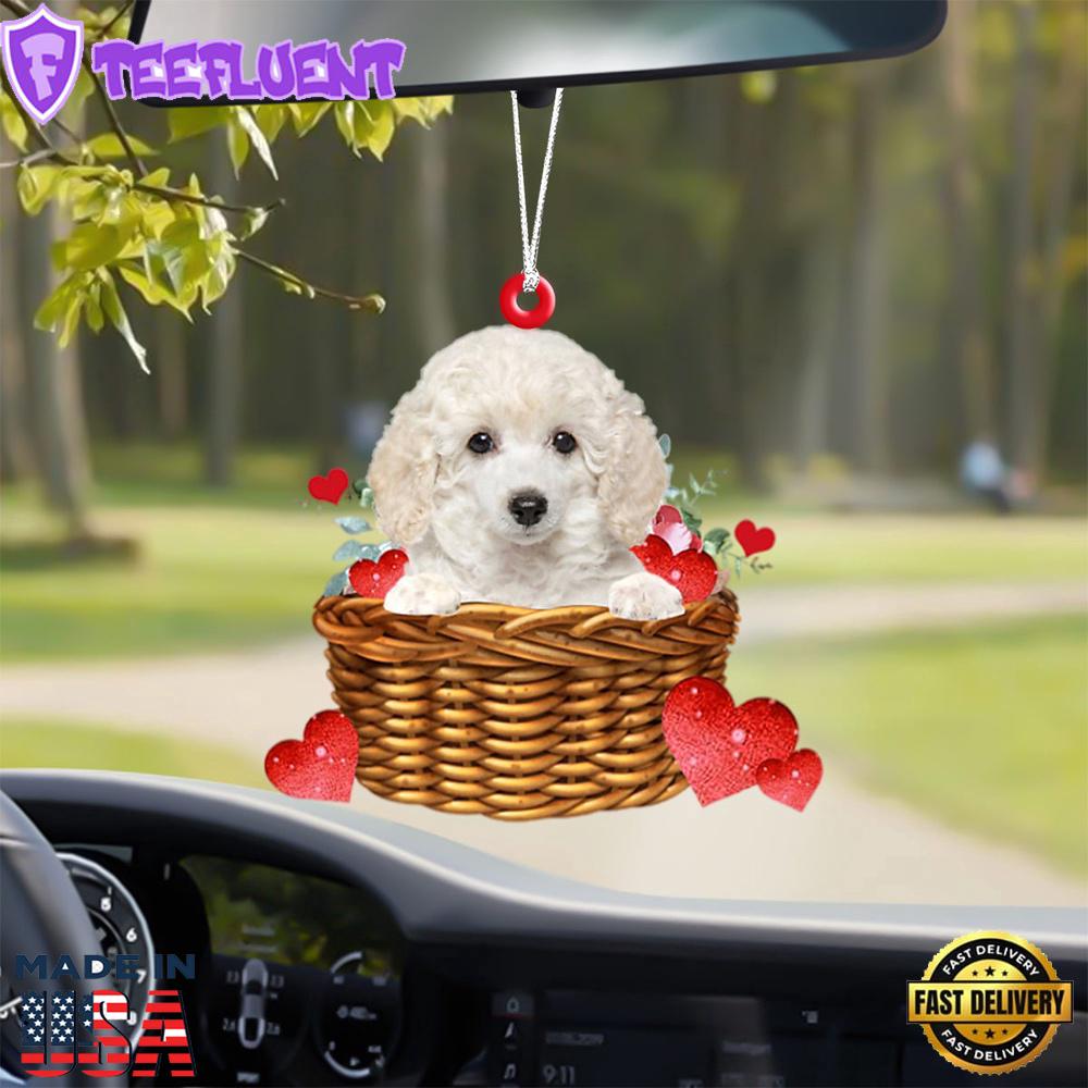 Poodle With Rose & Heart Ornament, Gift For Christmas