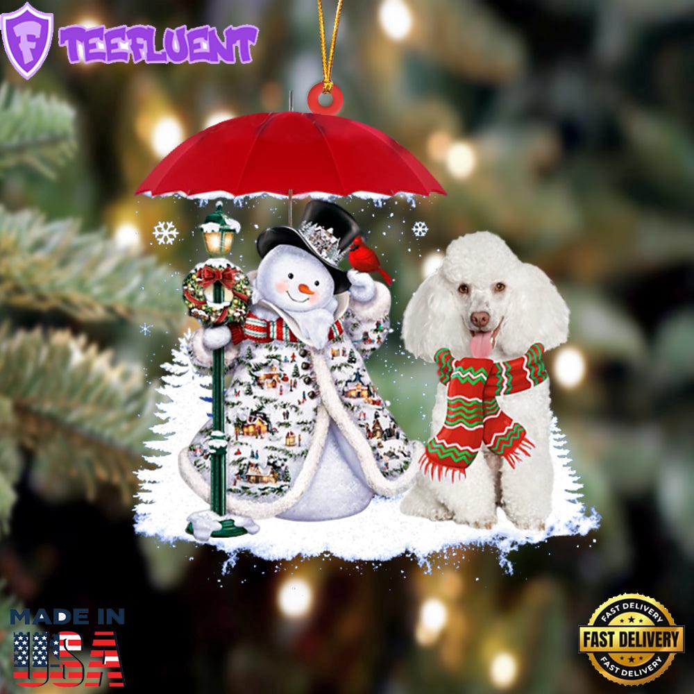 Poodle With Snowman Christmas Ornament, Gift For Christmas
