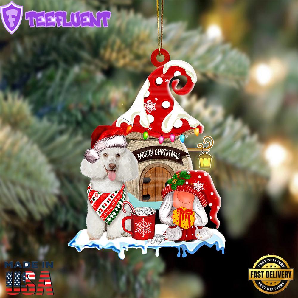 Poodle-2 With Mushroom House Christmas Ornament, Gift For Christmas