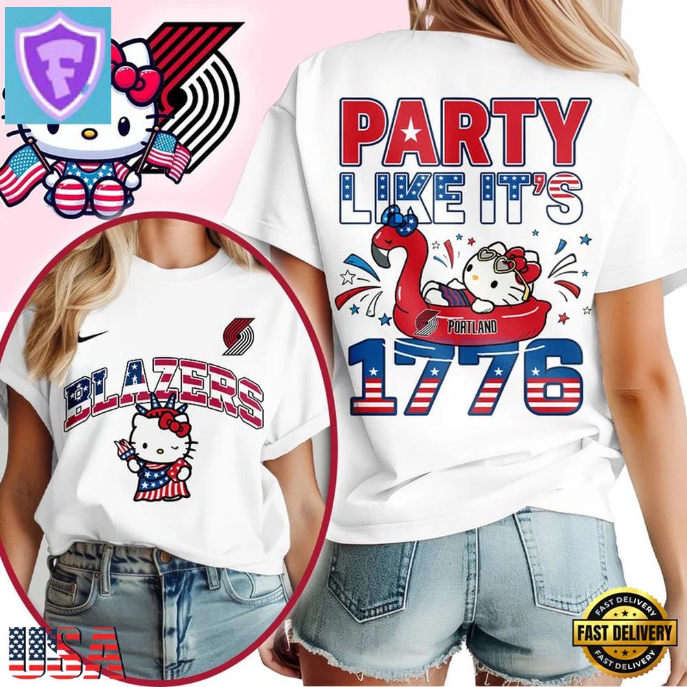 Portland Trail Blazers 2026 NBA Hello Kitty Independence Day Unisex 3D Shirt