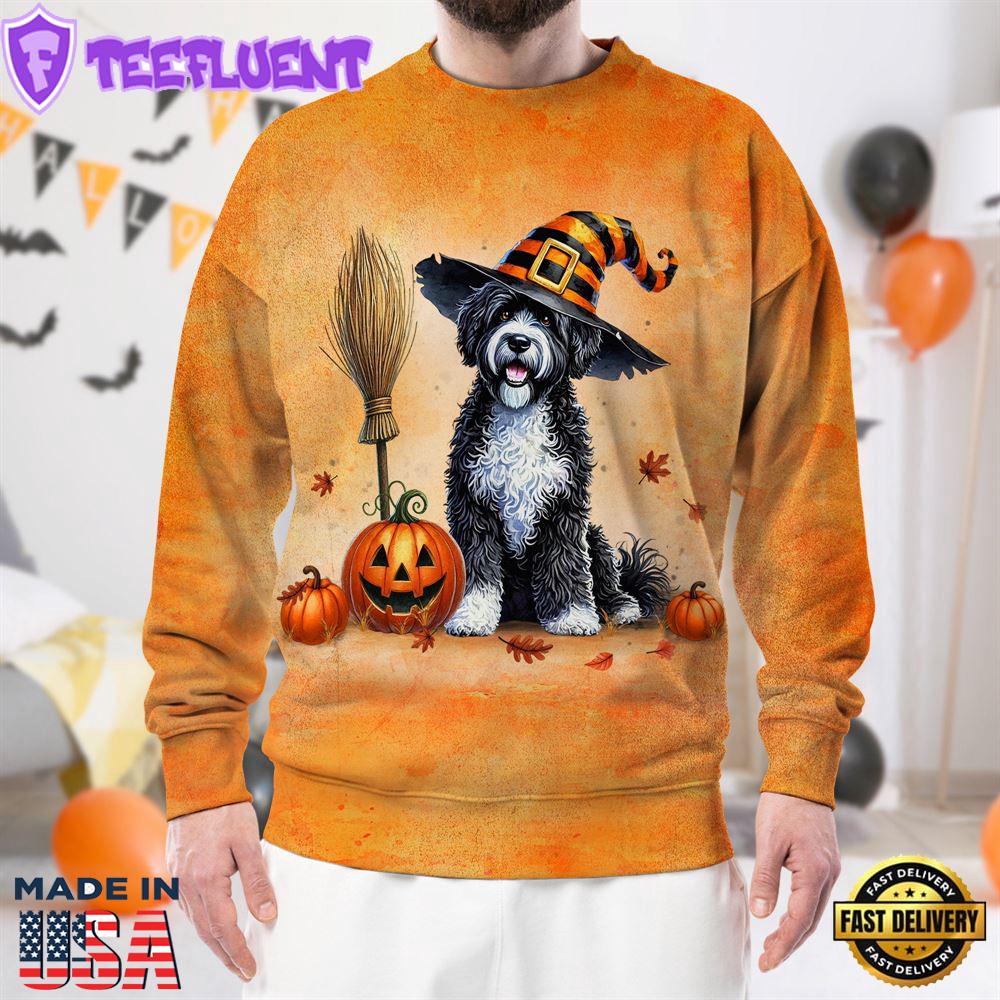 Portuguese Water Dog In Spooky Autumn Halloween 3D Shirt