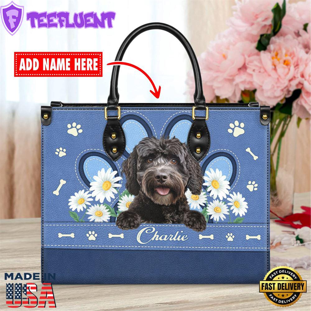 Portuguese Water Dog Lover Leather Bag With Daisy Flowers