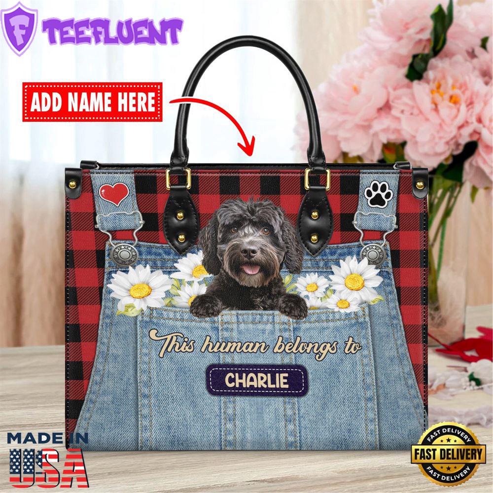 Portuguese Water Dog This Human Belongs To Leather Handbag