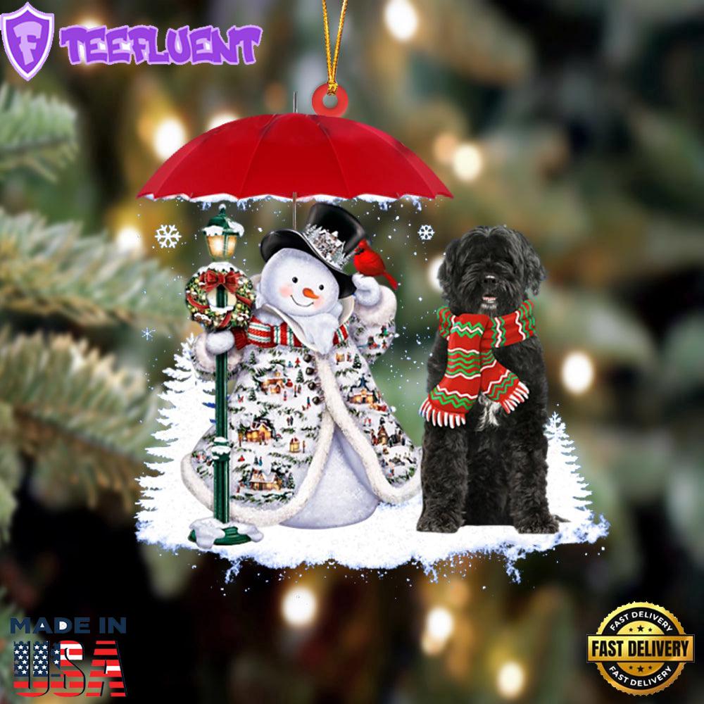 Portuguese Water Dog With Snowman Christmas Ornament, Gift For Christmas