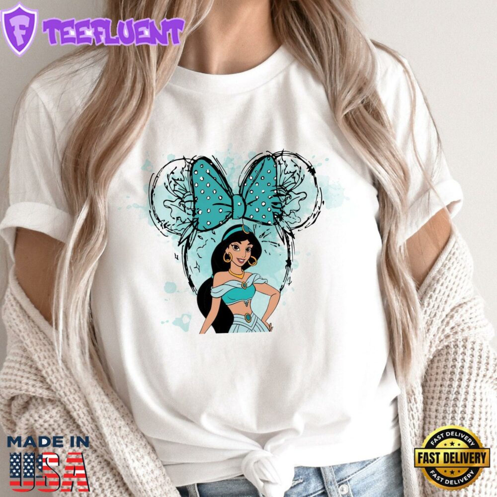 Princess Jasmine Watercolor T-Shirt Disney Princess Character Tee Girl's Minnie Ears Shirt