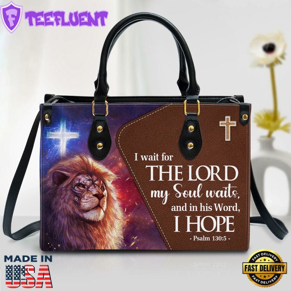 Psalm 1305 I Wait For The Lord Leather Handbag With Handle Christ Gifts Leather Bags