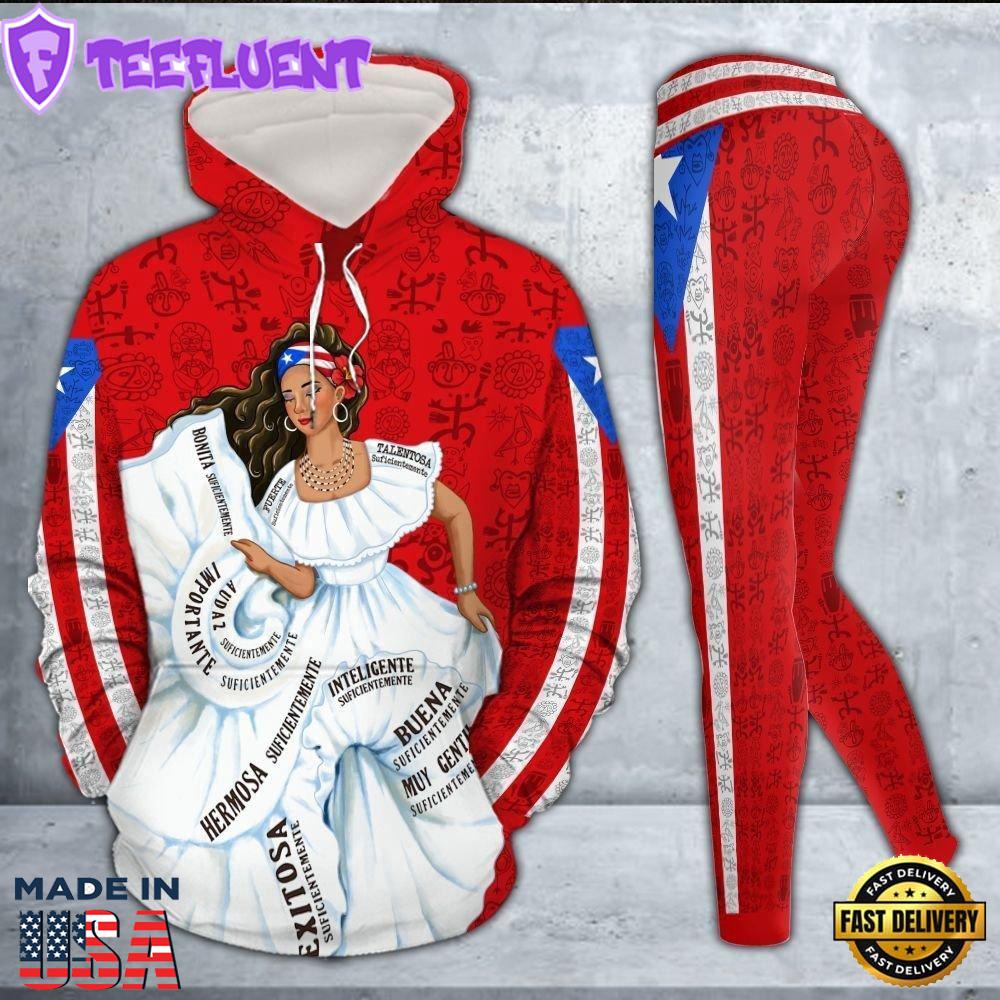 Puerto Rico Girl All Over Print Leggings Hoodie Set Outfit For Women Gift Xmas