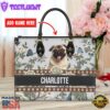 Pug Dog Bior Leather Handbag With Flowers And Butterfly