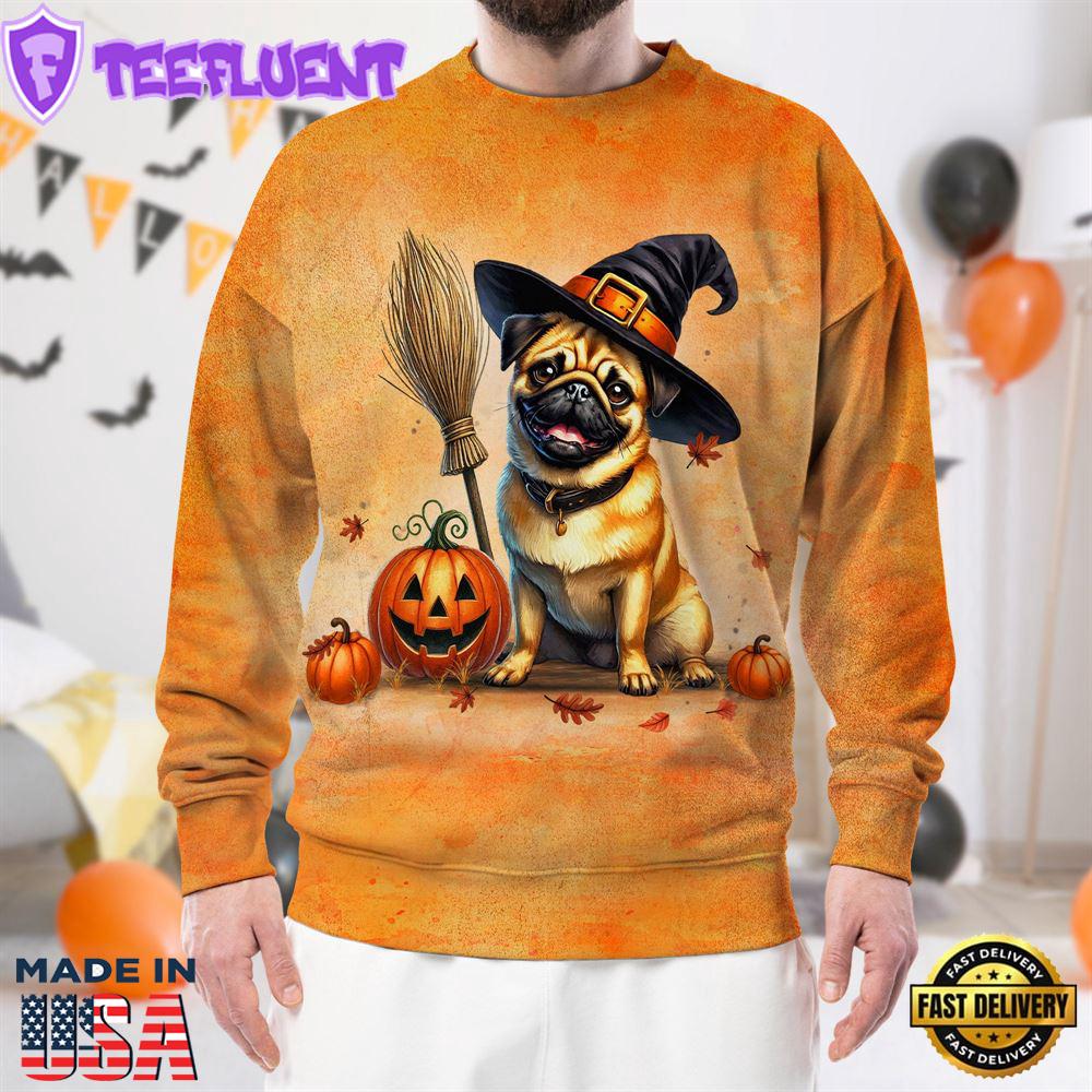 Pug Dog In Spooky Autumn Halloween 3D Shirt
