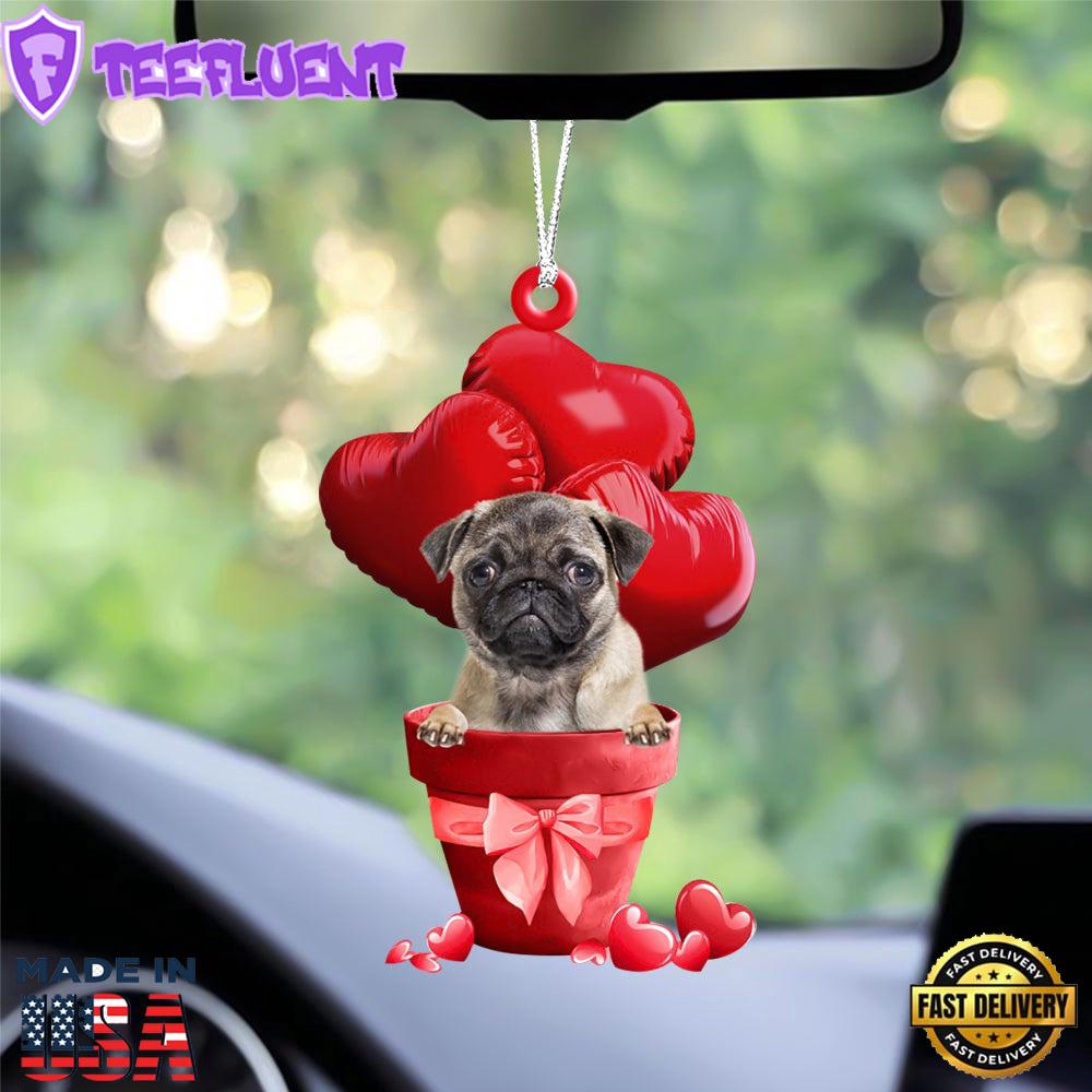 Pug Red Heart Balloon Ornament, Gift For Christmas