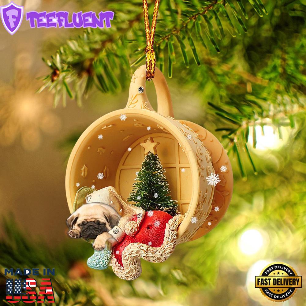 Pug Sleeping In A Cup Christmas Ornament, Gift For Christmas